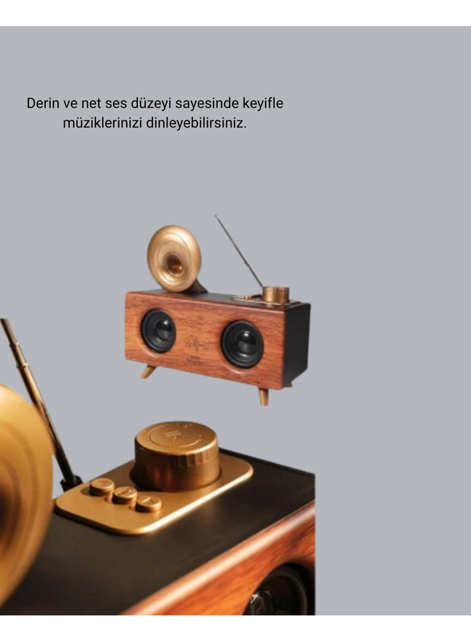 Çift Hoparlörlü Retro Bluetooth Speaker 1800mAh Bataryalı AUX USB SD Kartlı