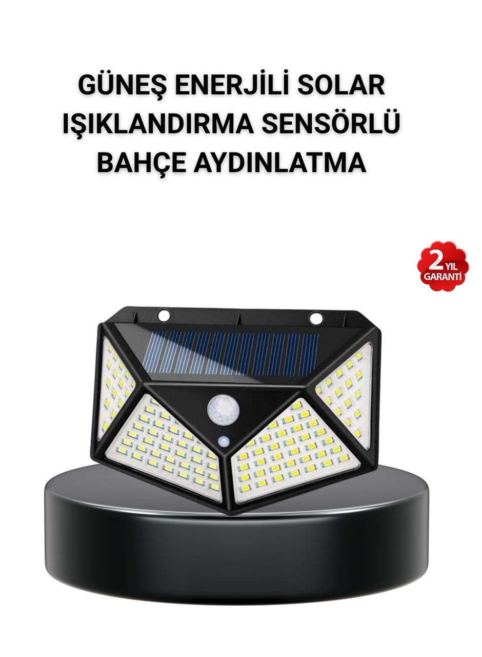 Solar Bahçe Lambası 100 LED Hareket Sensörlü Güneş Enerjili Aydınlatma