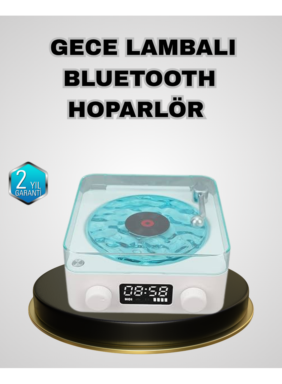 Bluetooth Hoparlörlü Gece Lambası Dijital Saat Ekranlı Su Dalgası Efektli Dekoratif