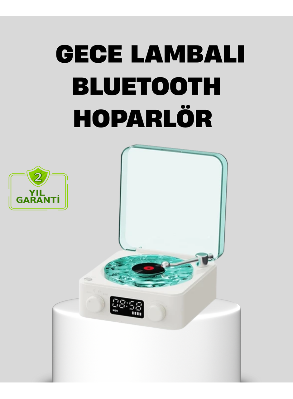 Gece Lambası Stereo Bluetooth Hoparlör Dijital Saatli Vintage Tasarım Çok Fonksiyonlu