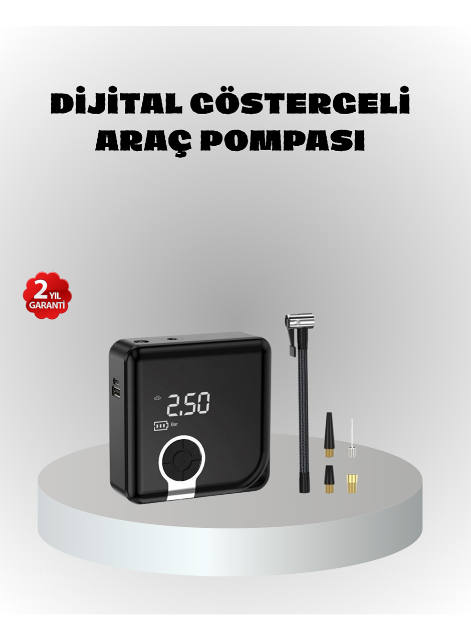 Dijital Ekranlı Şarjlı Hava Kompresörü 150 PSI Güçlü Motorlu