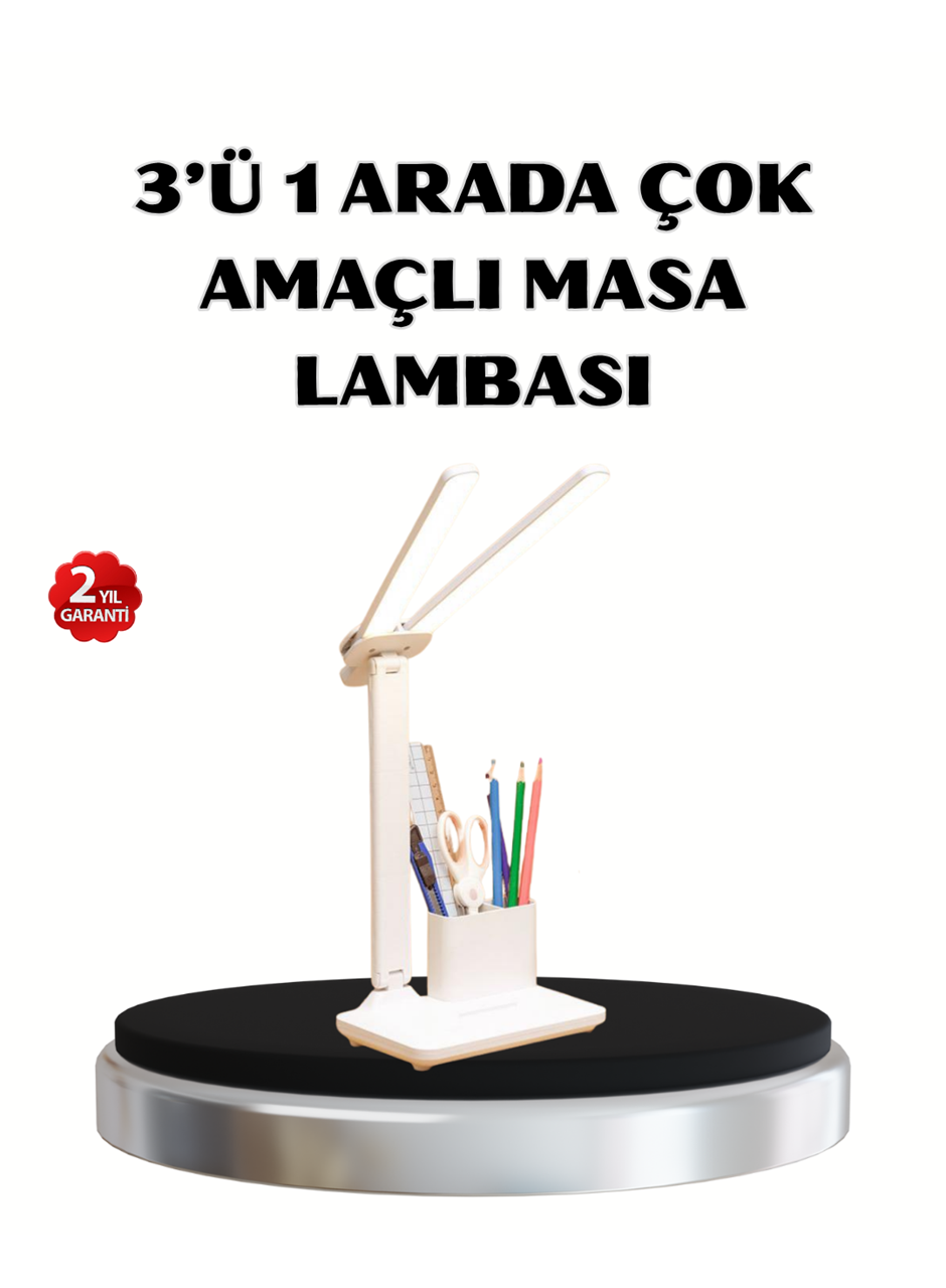 Kalemlik ve Telefon Standlı Masa Lambası – Kısılabilir LED Işık, Göz Dostu Tasarım