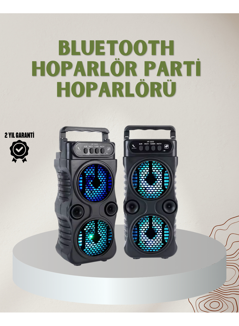 1200 mAh Şarjlı LED Işıklı Bluetooth Hoparlör – FM Radyolu, Hafıza Kart Destekli