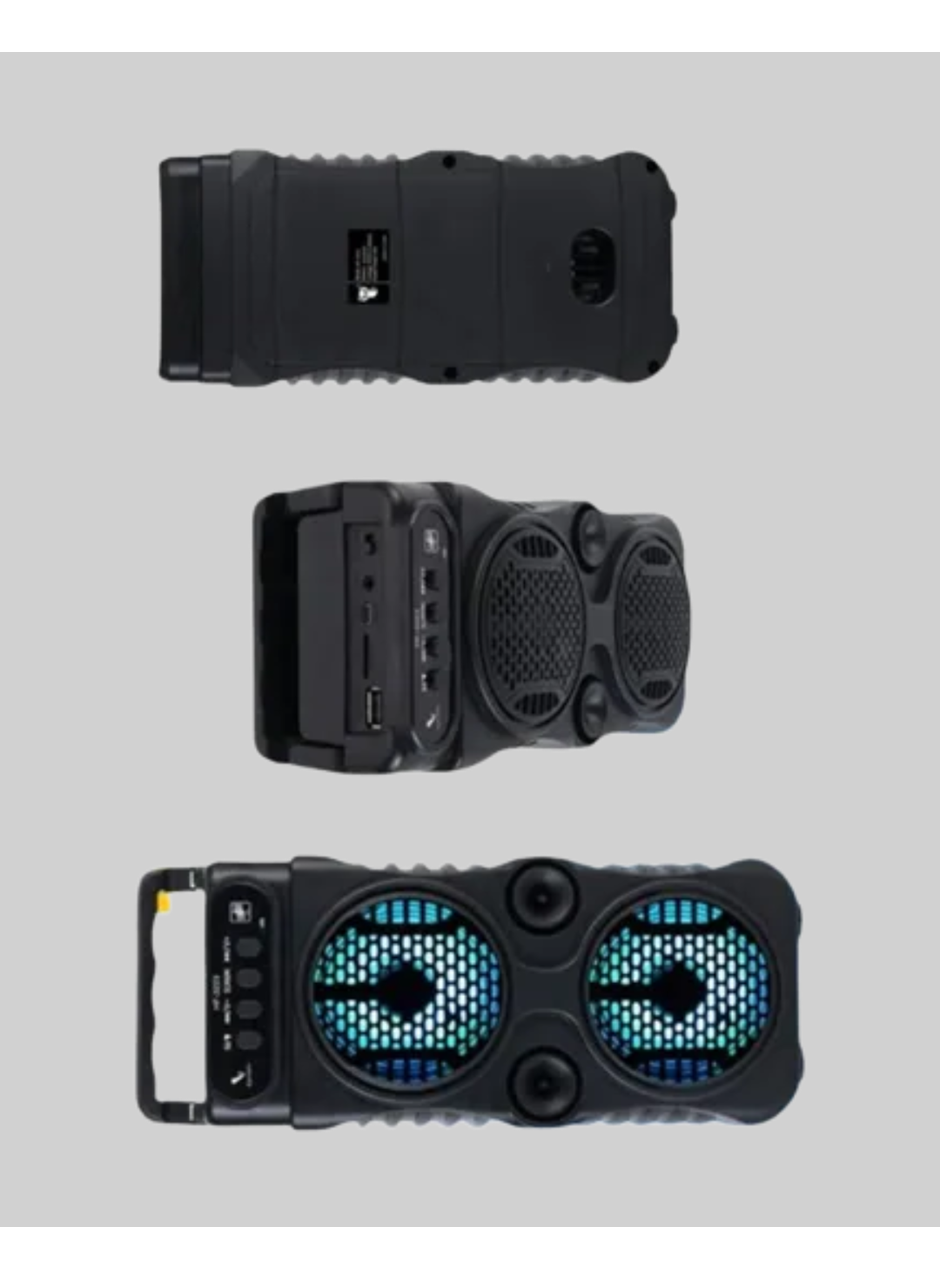 1200 mAh Şarjlı LED Işıklı Bluetooth Hoparlör – FM Radyolu, Hafıza Kart Destekli