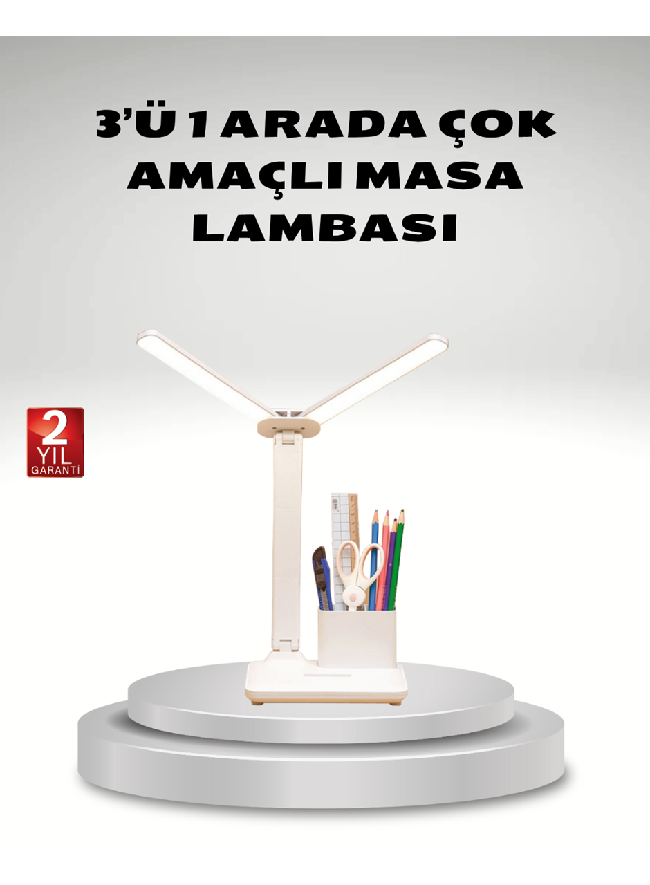 Kısılabilir LED Masa Lambası – Kalemlik ve Telefon Standlı, Göz Yormayan Işık
