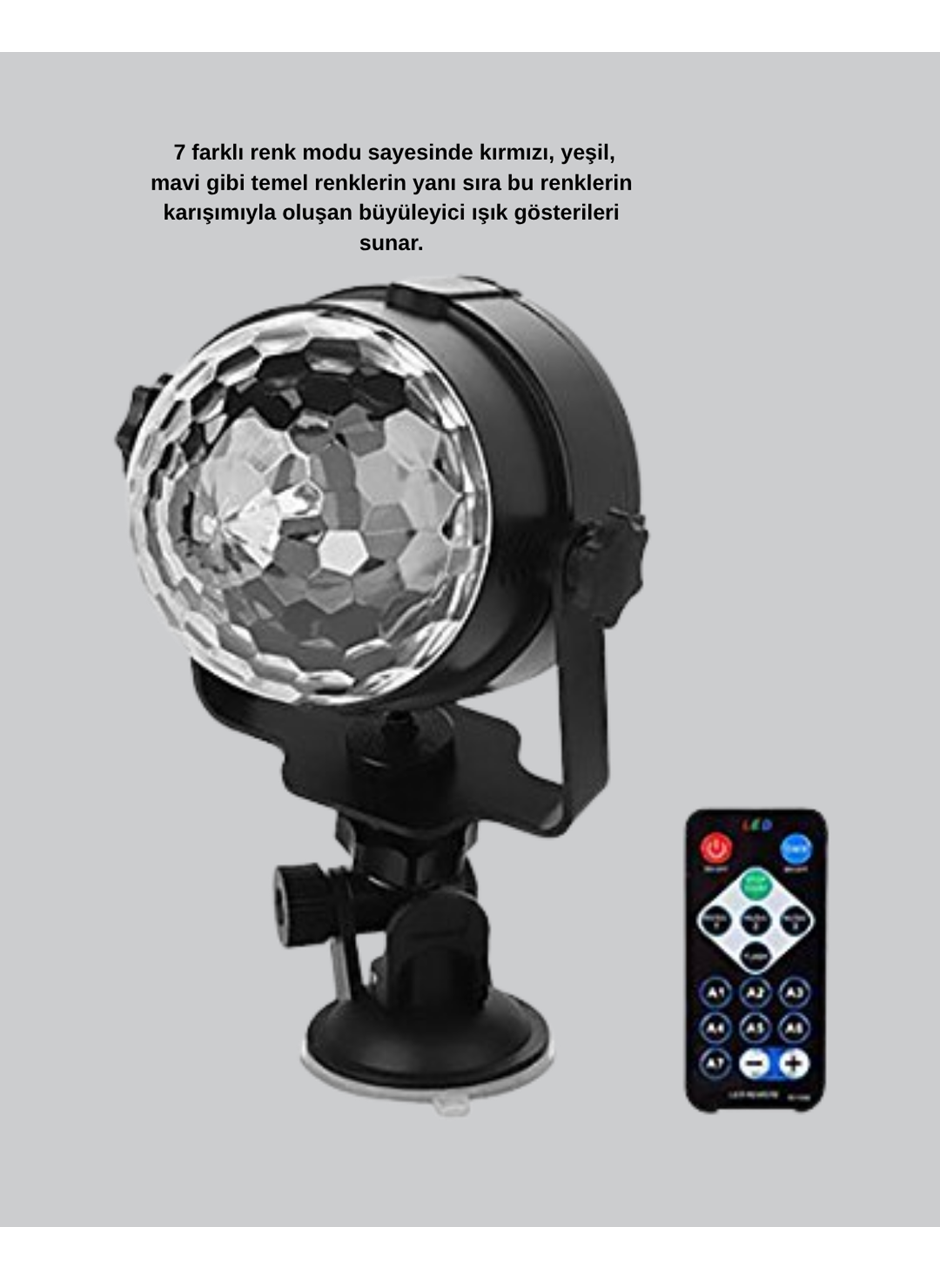 7 Renk Modlu Müzik Sensörlü Disko Topu – LED Işıklı Parti Aydınlatması