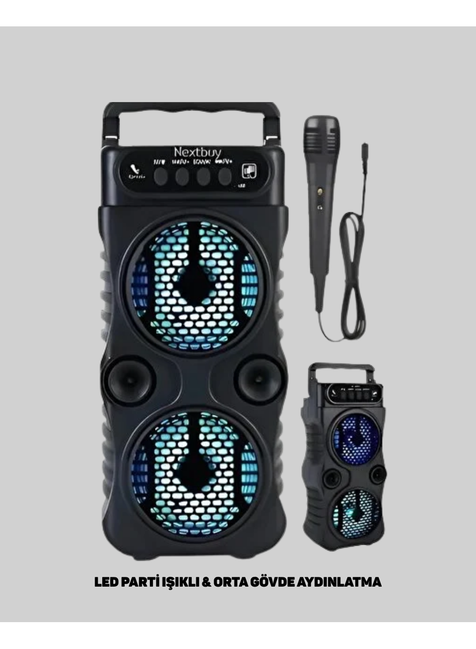 Bluetooth Bağlantılı LED Işıklı Taşınabilir Hoparlör – 1200 mAh Şarjlı, FM Radyolu