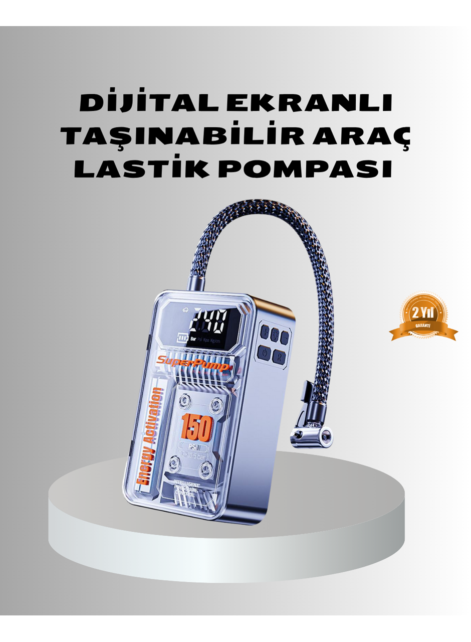 Şarjlı Kablosuz Hava Pompası – 150 PSI Basınç, LED Ekran ve 6000mAh Batarya