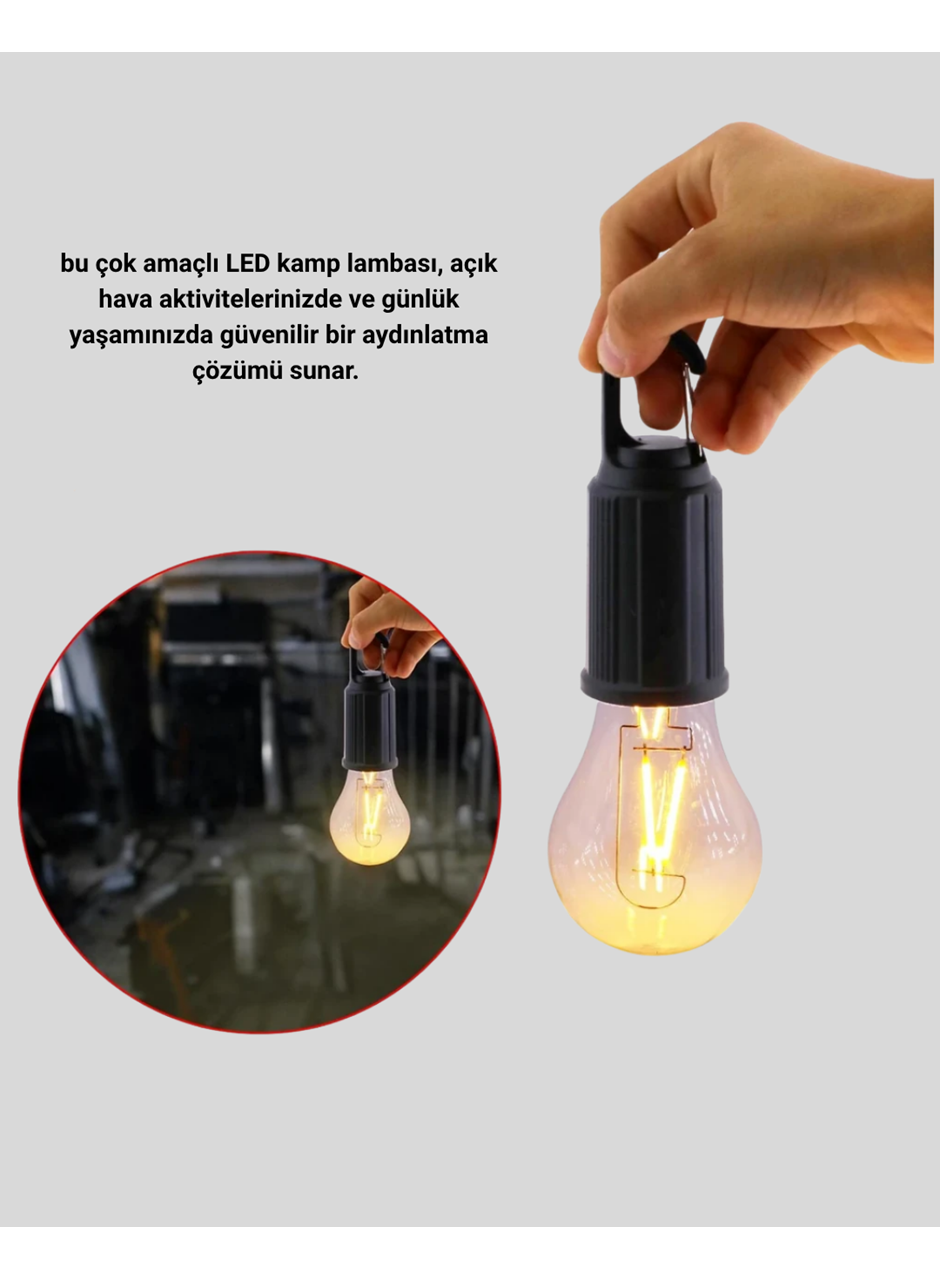 Taşınabilir Şarjlı LED Kamp Lambası – Type-C Girişli ve Kancalı Tasarım
