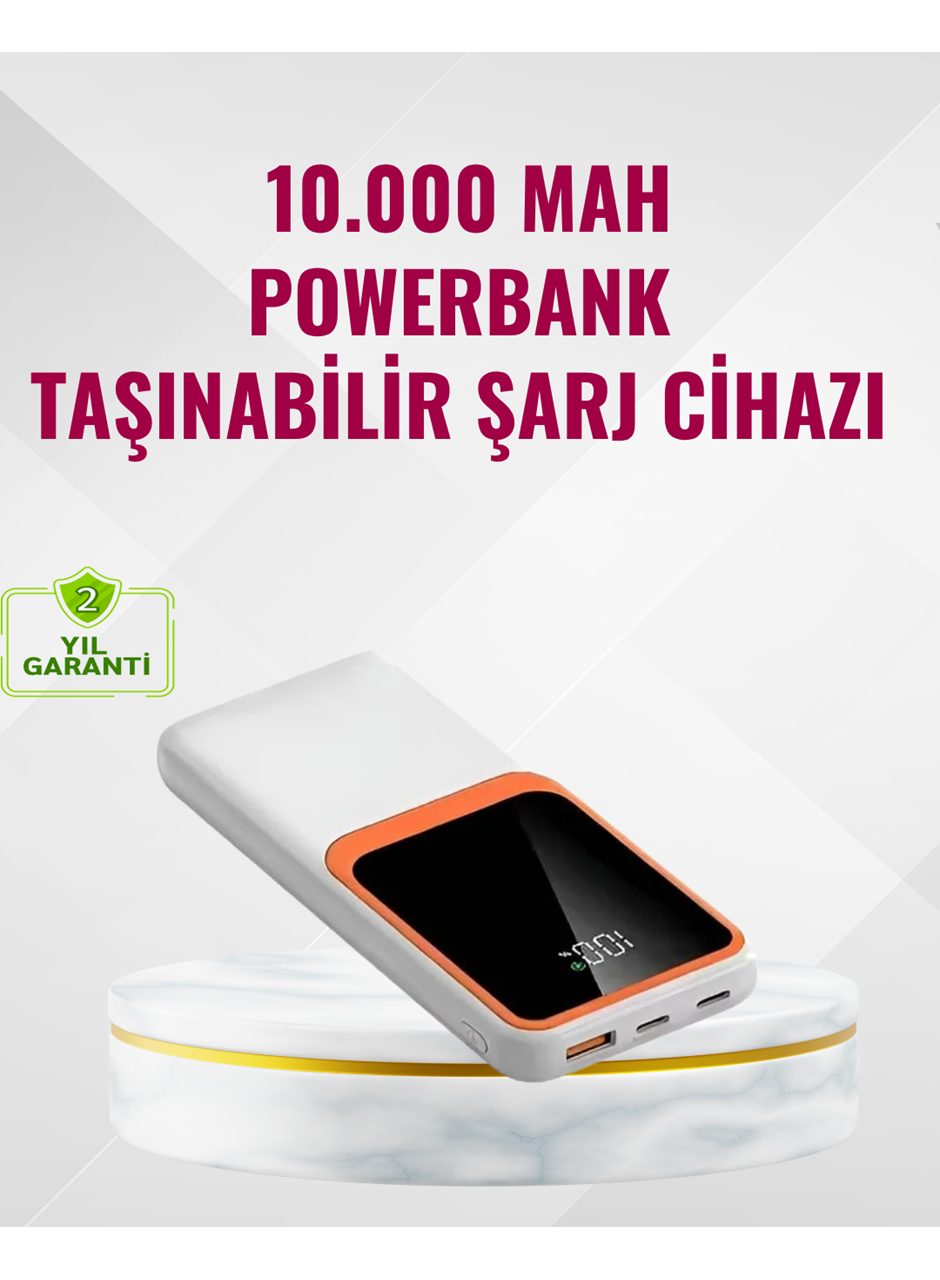 Powerbank 10000 mAh – Çift USB Çıkışlı, Type-C Girişli, Şık Beyaz Tasarım