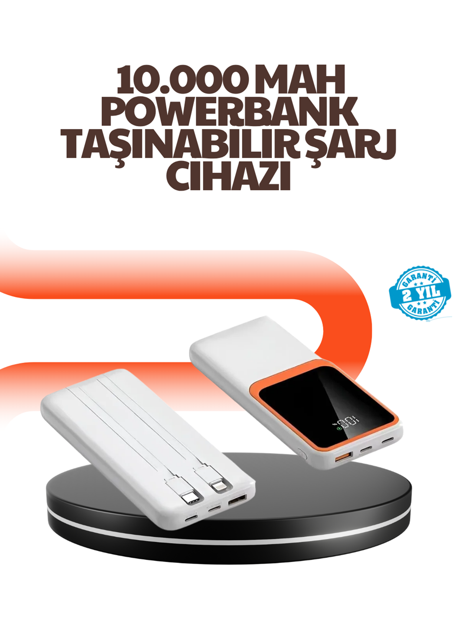 Taşınabilir 10000 mAh Powerbank – Dijital Göstergeli, Type-C ve USB Çıkışlı