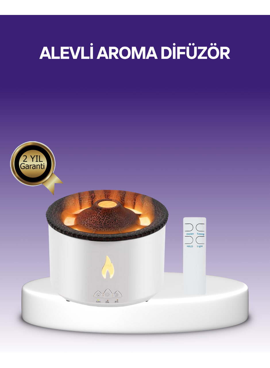 3D Alev Efektli Hava Nemlendirici – Uzaktan Kumandalı ve 8 Saat Çalışma Süreli