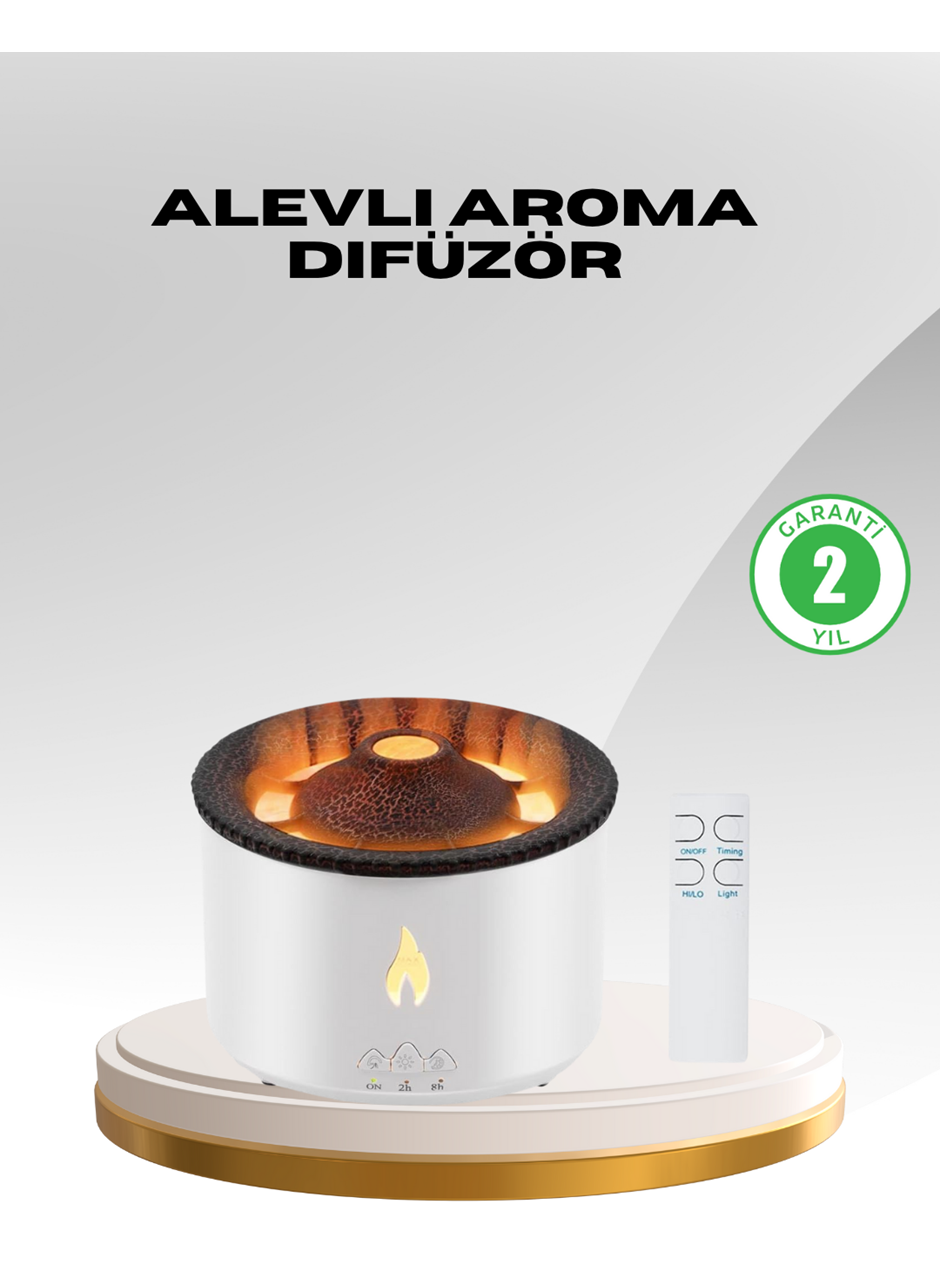 Alev Efektli Aromaterapi Difüzörü – 360 ml Su Hazneli, Sessiz ve Zaman Ayarlı