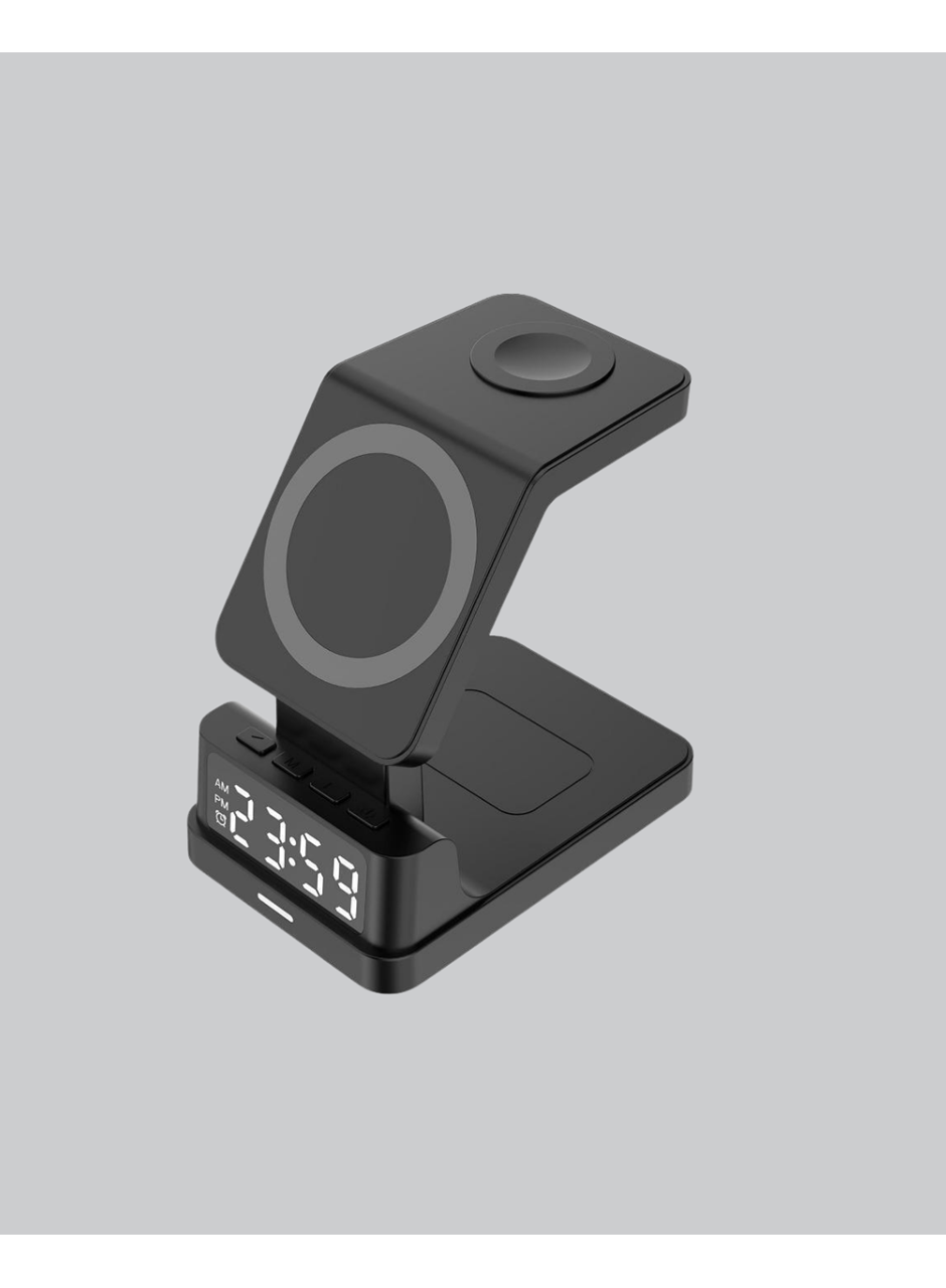 LED Dijital Saatli Kablosuz Şarj Cihazı – 3 Parlaklık Ayarlı, Şarj Koruma Teknolojili