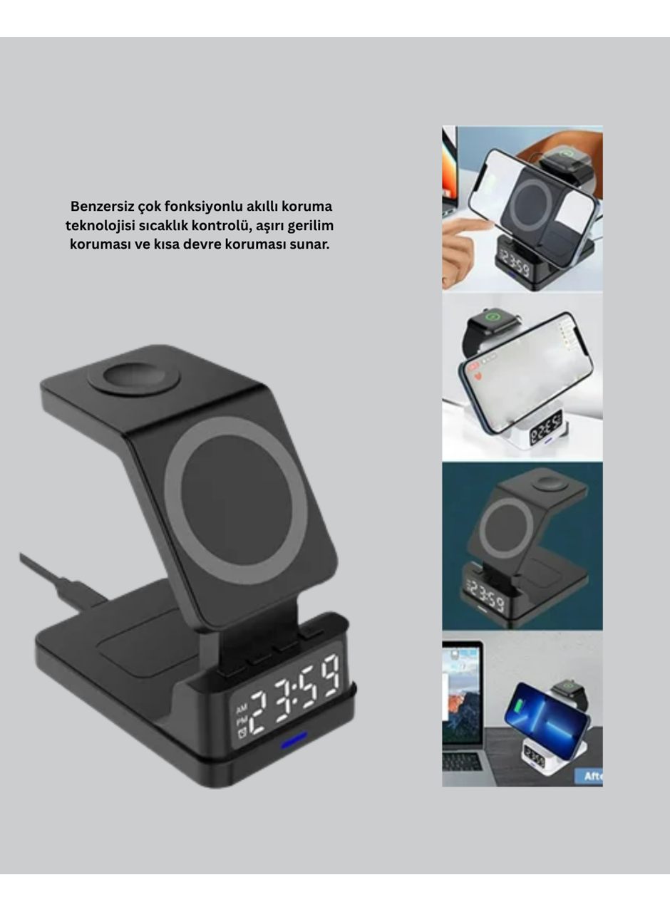 LED Dijital Saatli Kablosuz Şarj Cihazı – 3 Parlaklık Ayarlı, Şarj Koruma Teknolojili