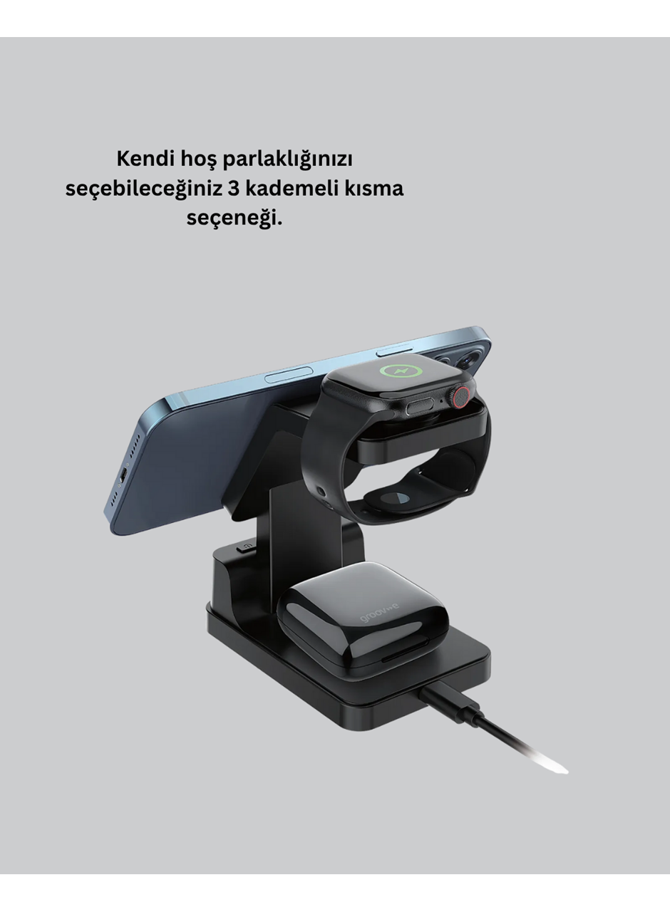 Kablosuz Şarjlı Dijital Masa Saati – 3 Parlaklık Seviyeli LED, Hızlı Şarj, Apple Uyumlu