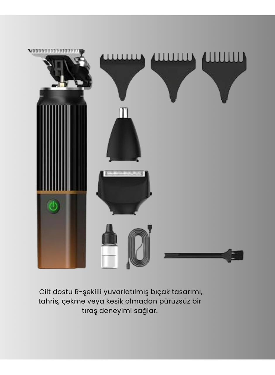 USB-C Şarjlı 3 in 1 Erkek Bakım Cihazı – Sessiz Motorlu Saç ve Sakal Kesme Makinesi