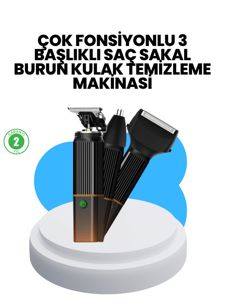 3’ü 1 Arada Erkek Bakım Makinesi – Paslanmaz Çelik Başlıklı Şarjlı Tıraş Seti