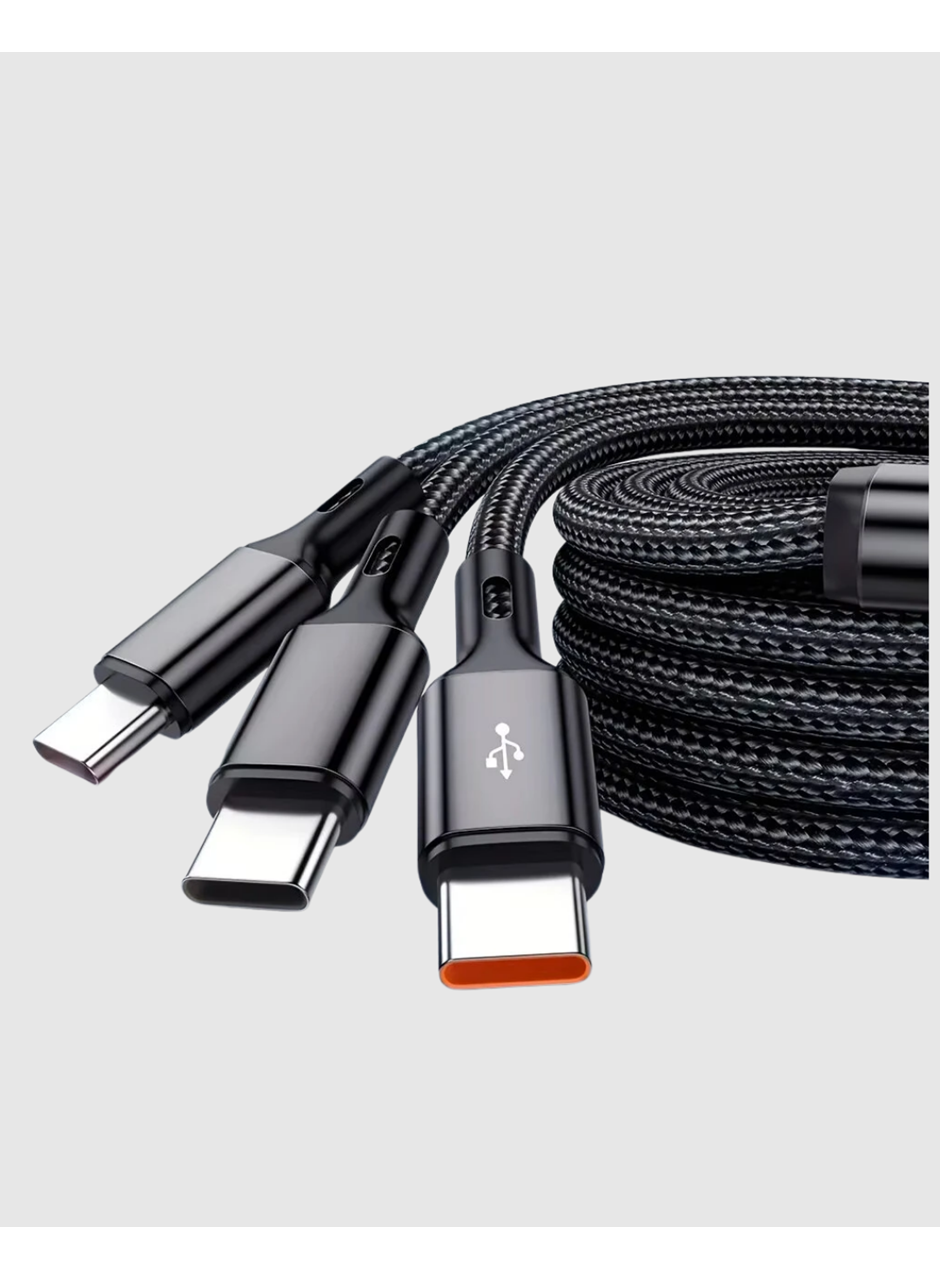 3’ü 1 Arada Hızlı Şarj Kablosu iOS Android Type-C Uyumlu ve Dayanıklı