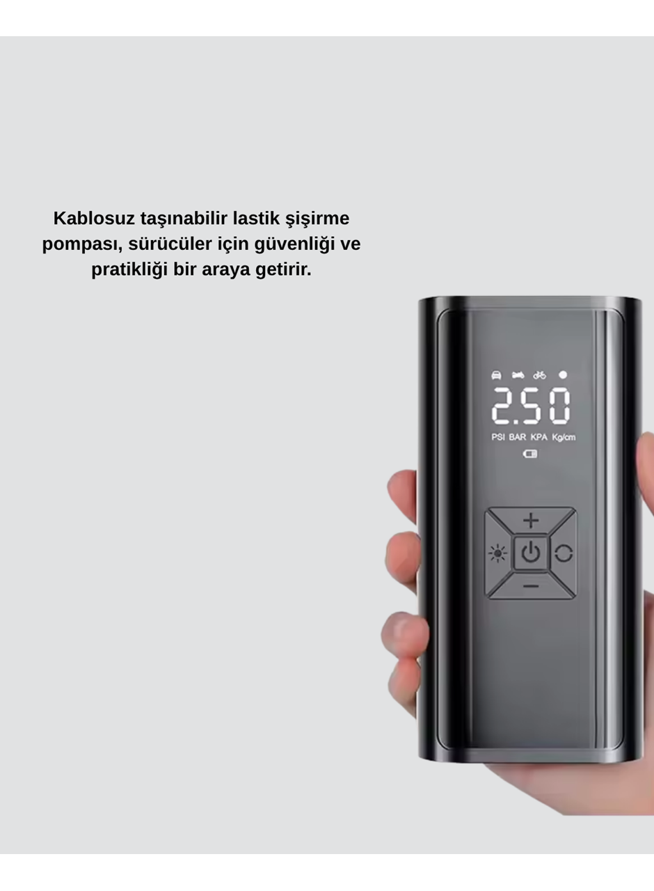 Kablosuz Dijital Lastik Şişirme Pompası LED Işıklı 80W