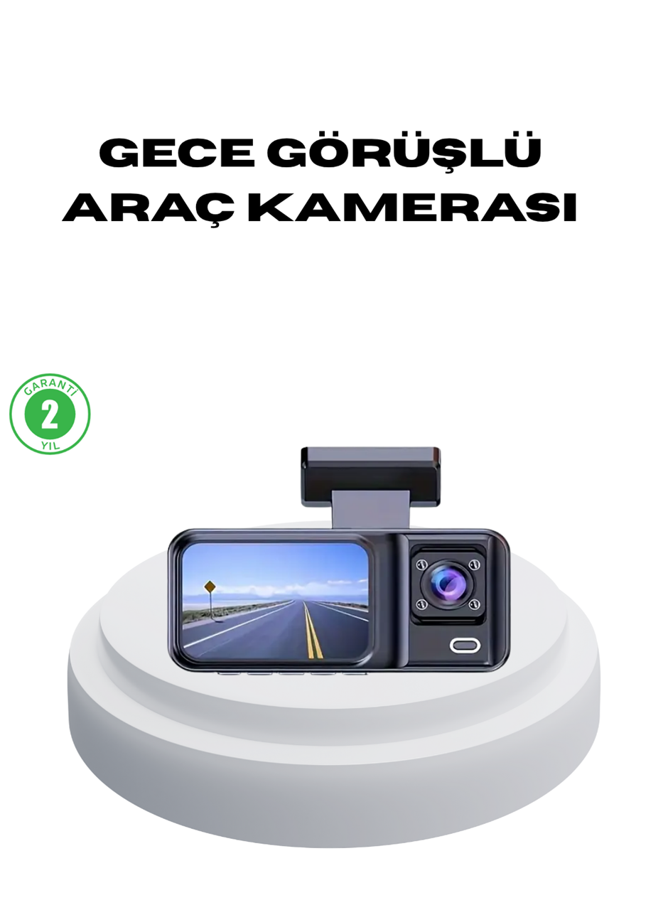 170° Geniş Açılı 3 Kameralı Araç İçi Kayıt Cihazı Gece Görüşlü