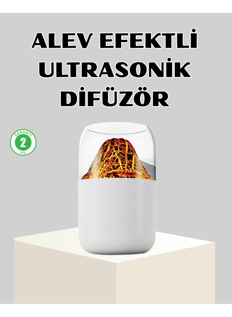 Ultrasonik Alev Efektli Aromaterapi Difüzörü USB Şarjlı ve Otomatik Kapanma Özellikli