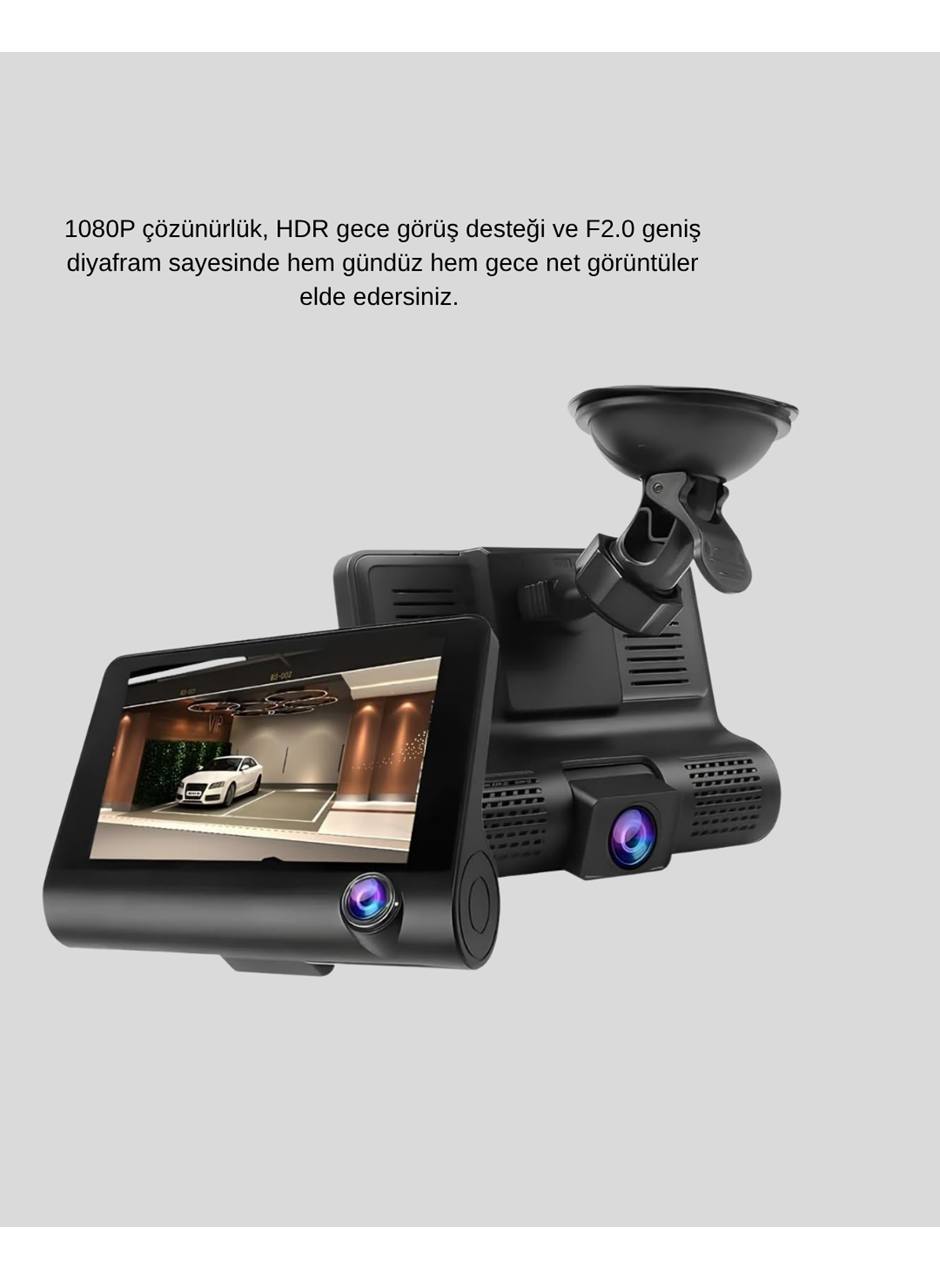 Araç Kamerası 3’lü Full HD DVR 1080P Gece Görüşlü ve G-Sensörlü