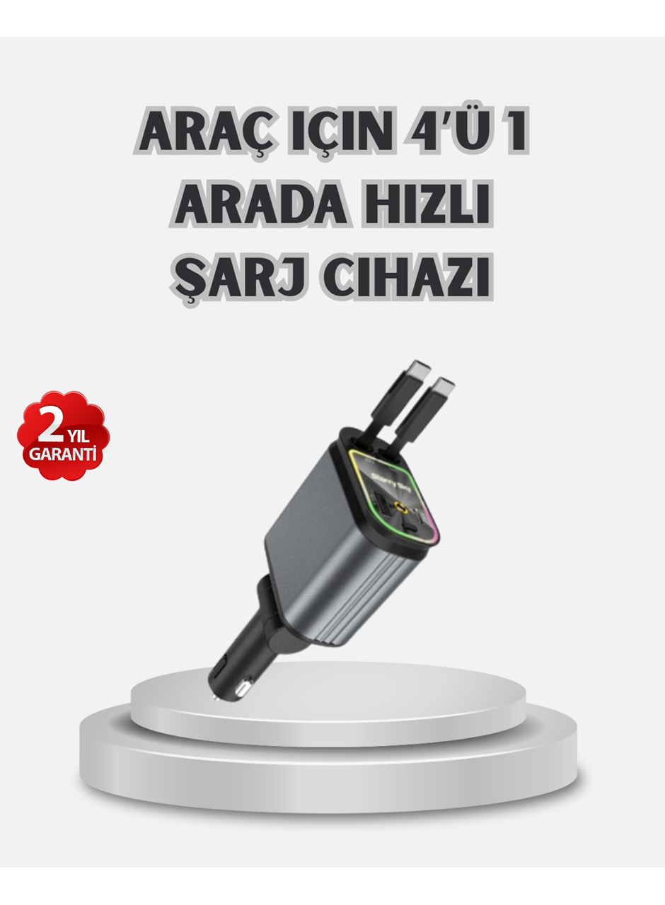 Araç Şarj Cihazı 4 Portlu 66W Hızlı Şarjlı LED Işıklı ve 180° Dönebilir