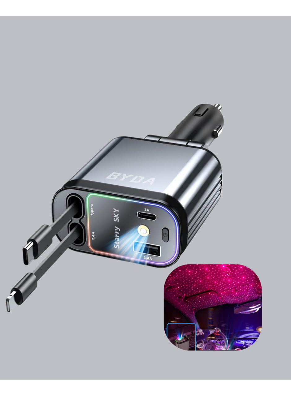 Araç Şarj Cihazı 4 Portlu 66W Hızlı Şarjlı LED Işıklı ve 180° Dönebilir