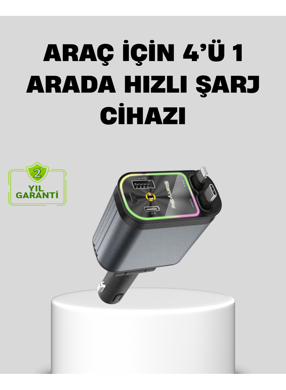 Araç Şarj Cihazı 66W 4 Portlu Hızlı Şarj ve LED Işıklı