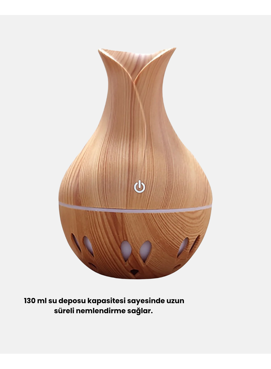 Ahşap Desenli 130 ml Aromaterapi Difüzör Sessiz ve USB Bağlantılı