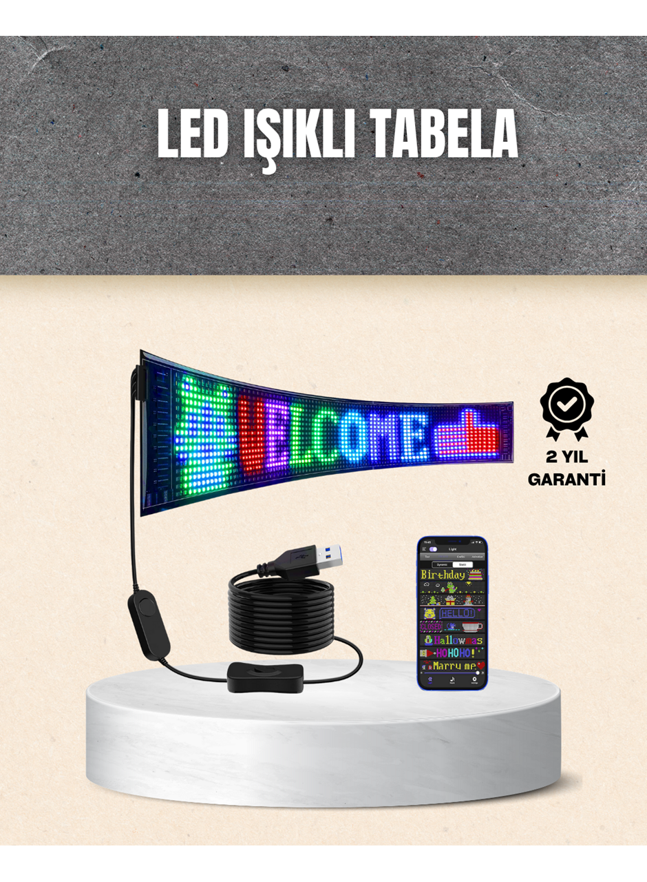 RGB Kayar Yazılı LED Reklam Ekranı – USB Bağlantılı Esnek Tasarım