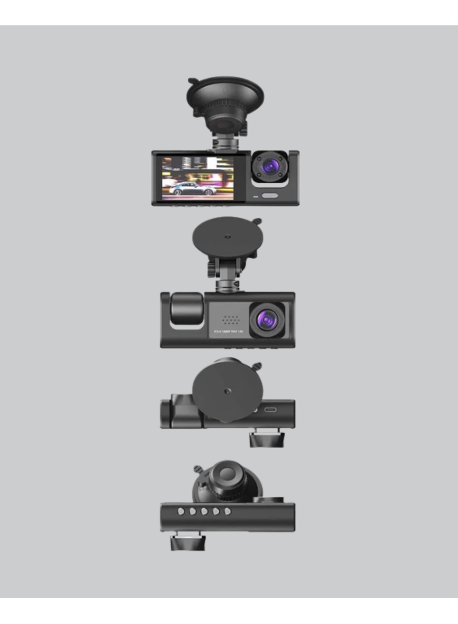 Üç Kameralı Araç DVR Full HD Gece Görüşlü ve 2 inç IPS Ekranlı