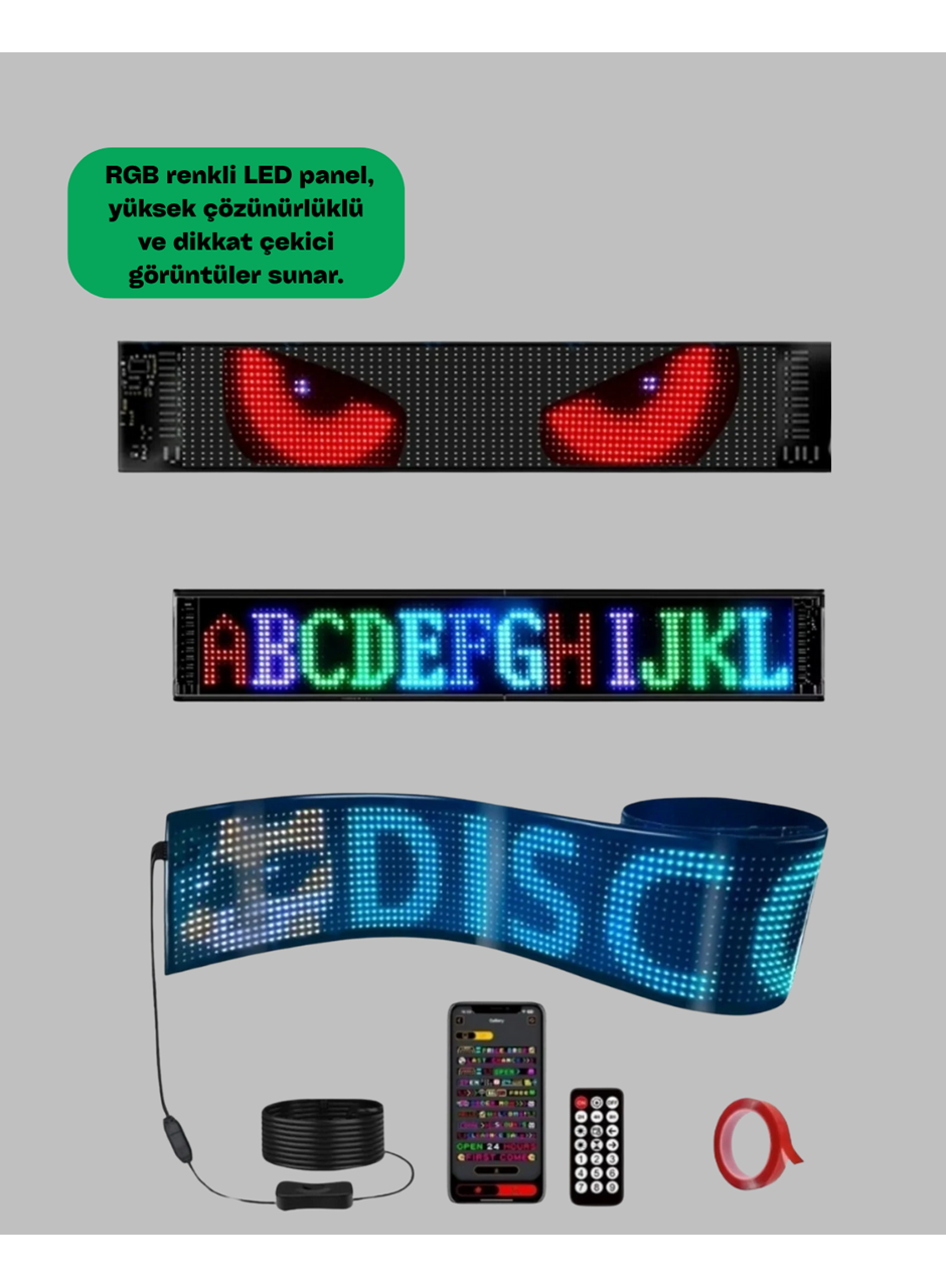 USB Girişli RGB LED Tabela Ayarlanabilir Parlaklık ve Kayan Yazı Özellikli