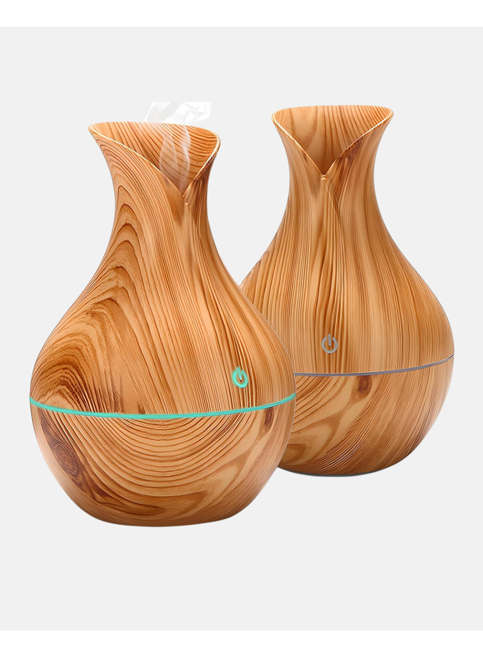 Ahşap Desenli Aromaterapi Difüzör 130 ml Ultrasonik ve 7 Renk LED Işıklı