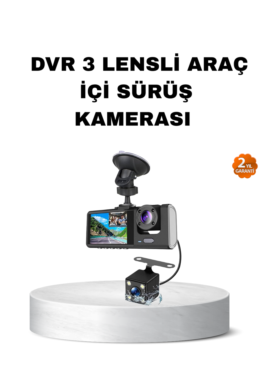 Üç Kameralı Araç İçi Kayıt Sistemi Full HD Gece Görüşlü ve G-Sensör Destekli