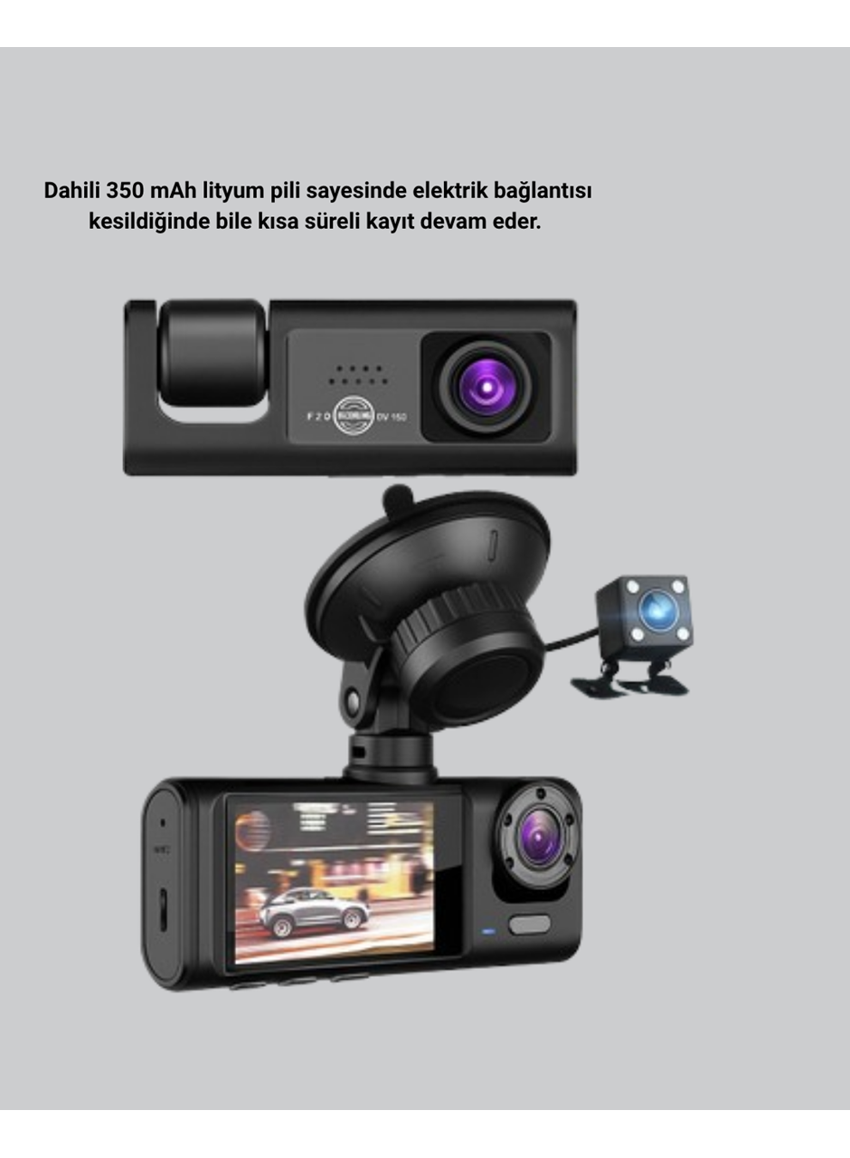 Üç Kameralı Araç İçi Kayıt Sistemi Full HD Gece Görüşlü ve G-Sensör Destekli