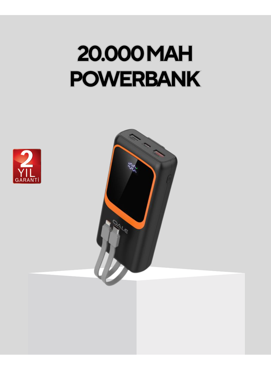 Powerbank 20000 mAh Dijital Ekranlı ve Çok Kablolu Hızlı Şarj Cihazı