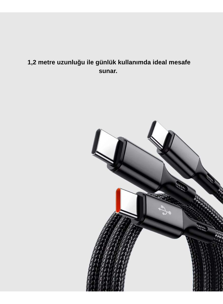 3’ü 1 Arada Şarj Kablosu Type-C iOS Android Uyumlu Hızlı ve Güvenli Şarj