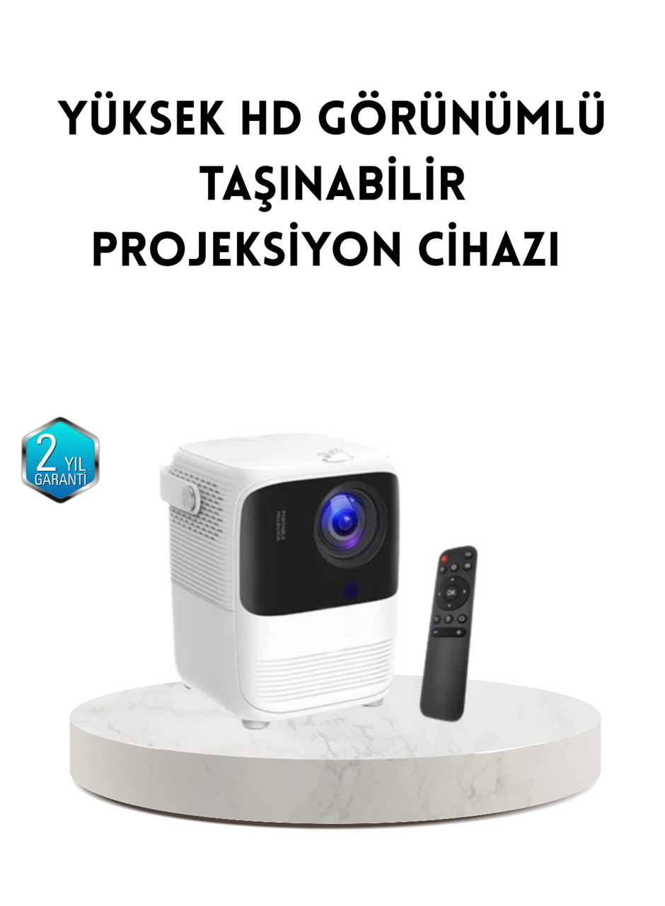 Taşınabilir Akıllı 1080P Projektör – 64GB Hafıza, 2GB RAM, Full HD Görüntü, Kumandalı