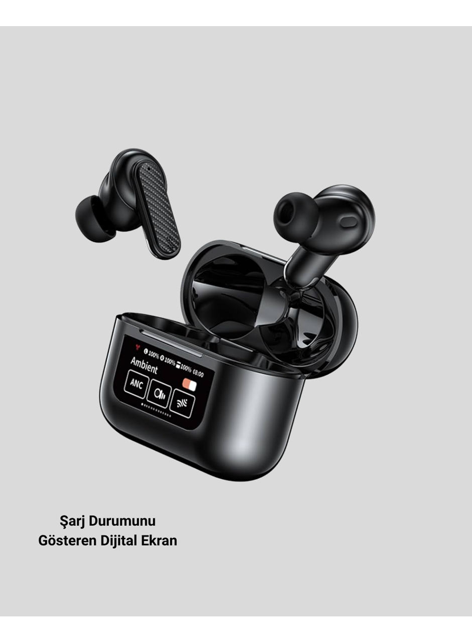 Aktif Gürültü Engelleme (ANC) Kablosuz Bluetooth Kulaklık – Dijital Ekranlı, Dokunmatik ve Uzun Pil Ömürlü