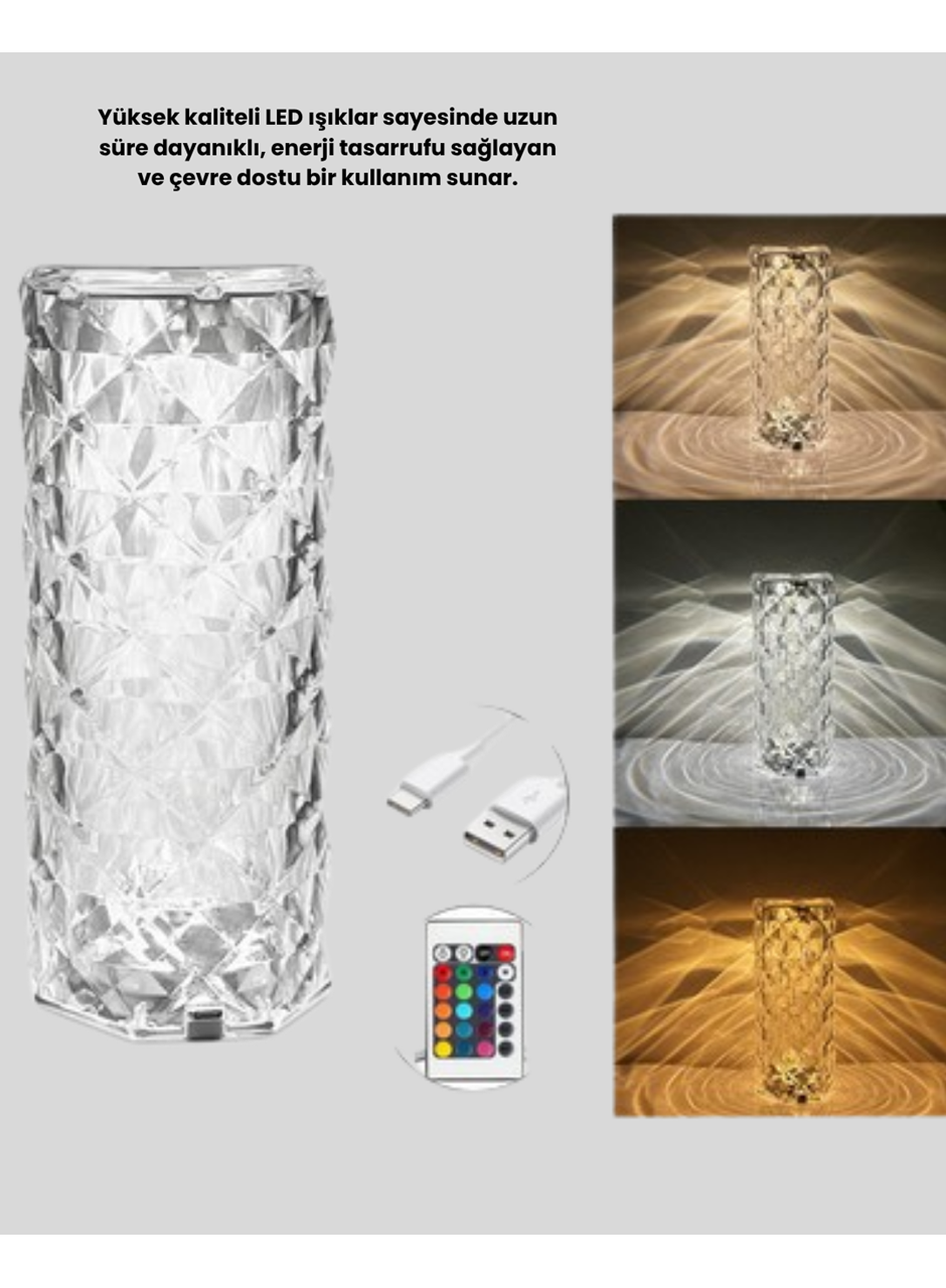 Kristal RGB LED Masa Lambası – Renkli Kumandalı Işık, Dekoratif ve Enerji Tasarruflu