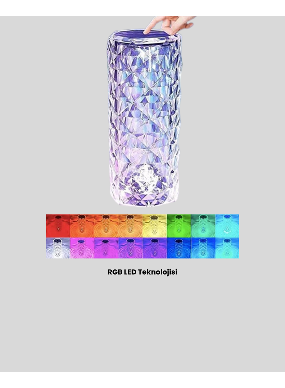 Kristal Tasarımlı RGB LED Gece Lambası – Kumandalı, Renk Değiştiren Dekoratif Işık