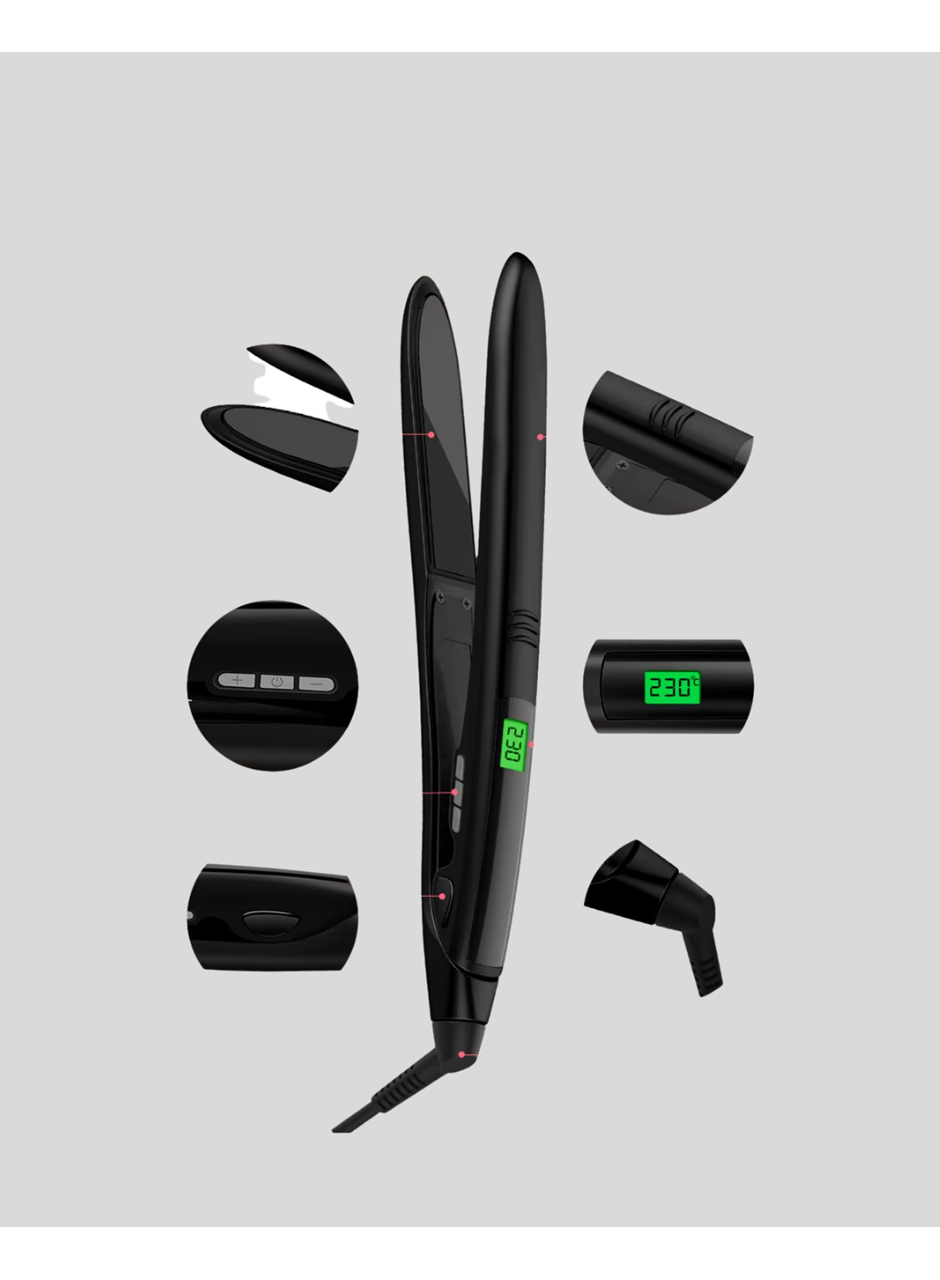 Isı Ayarlı Saç Düzleştirici Titanyum Seramik Plaka, Dijital Ekran