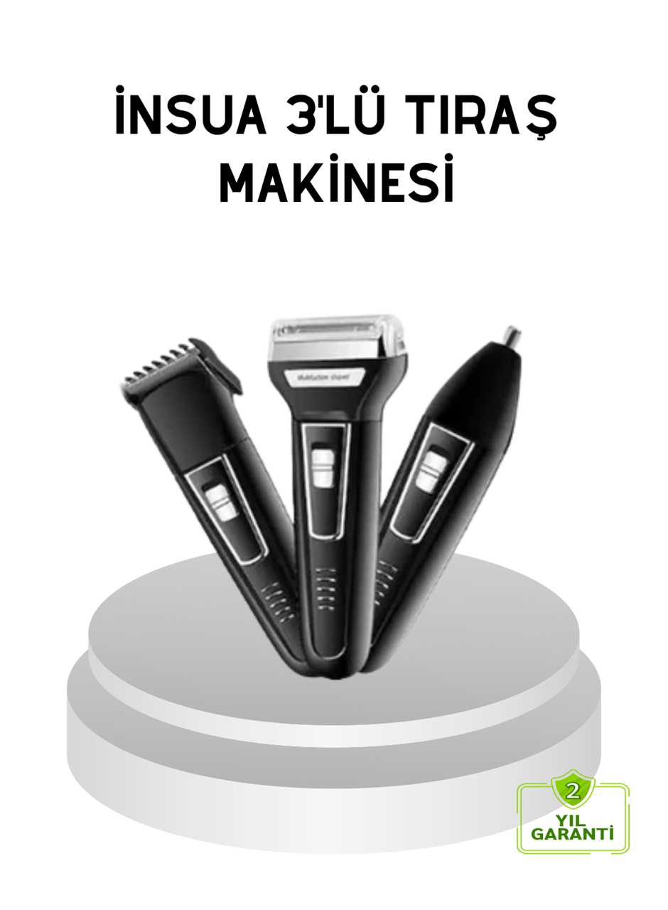 İnsua 3 Başlıklı Profesyonel Tıraş Makinesi – Sıfır Kesim, Hassas Başlık, Güçlü Motor