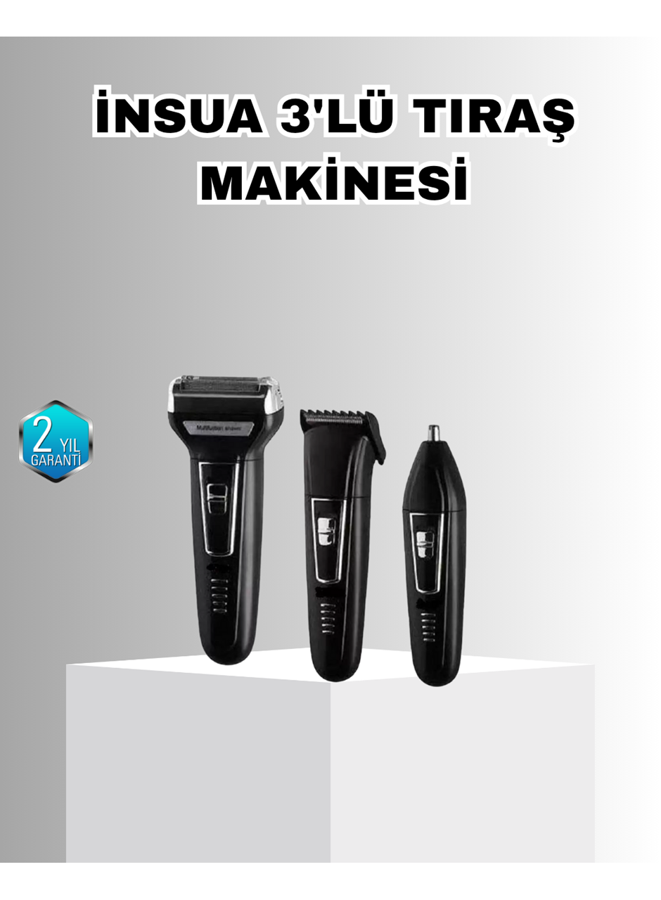 İnsua Erkek Bakım Seti – 3 Başlıklı Şarjlı Tıraş Makinesi, 60 Dakika Kablosuz Kullanım