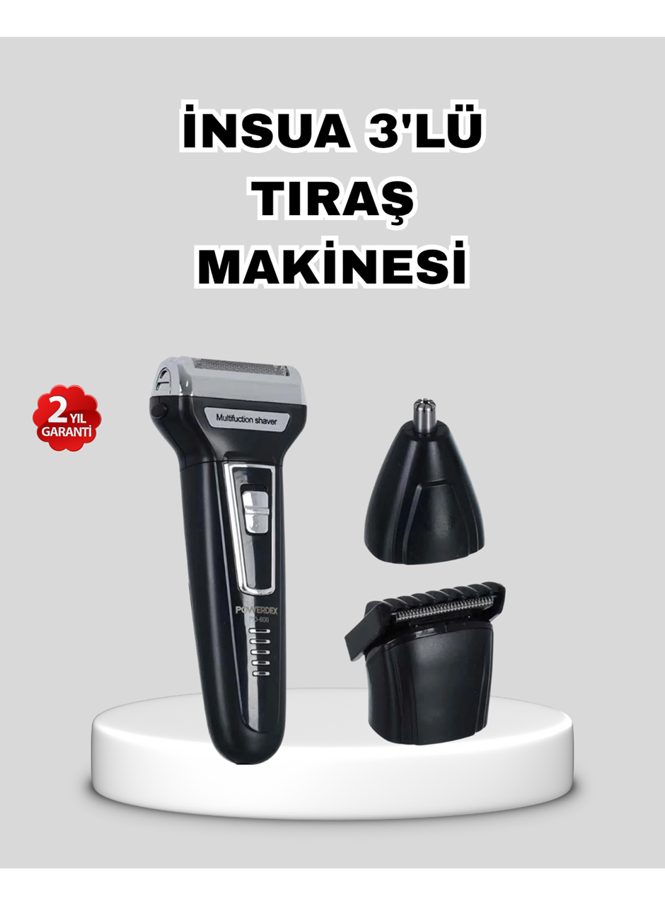 İnsua 3’lü Tıraş Makinesi – 3 Farklı Kesim Başlığı, Güçlü Motor, 60 Dakika Kullanım