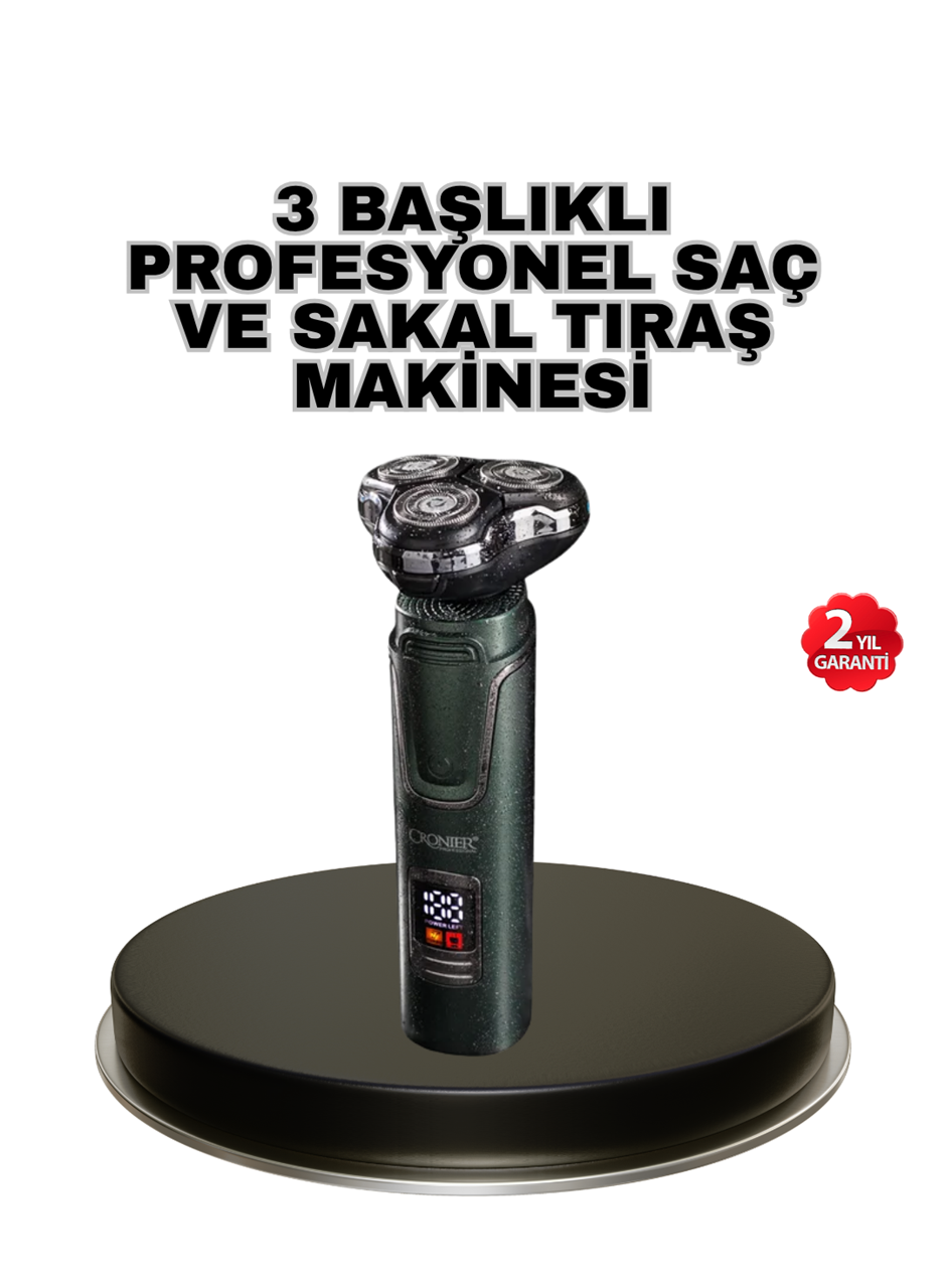 Kablosuz Profesyonel Erkek Bakım Seti – 3 Başlıklı, 3D Akıllı Kesim, Taşınabilir