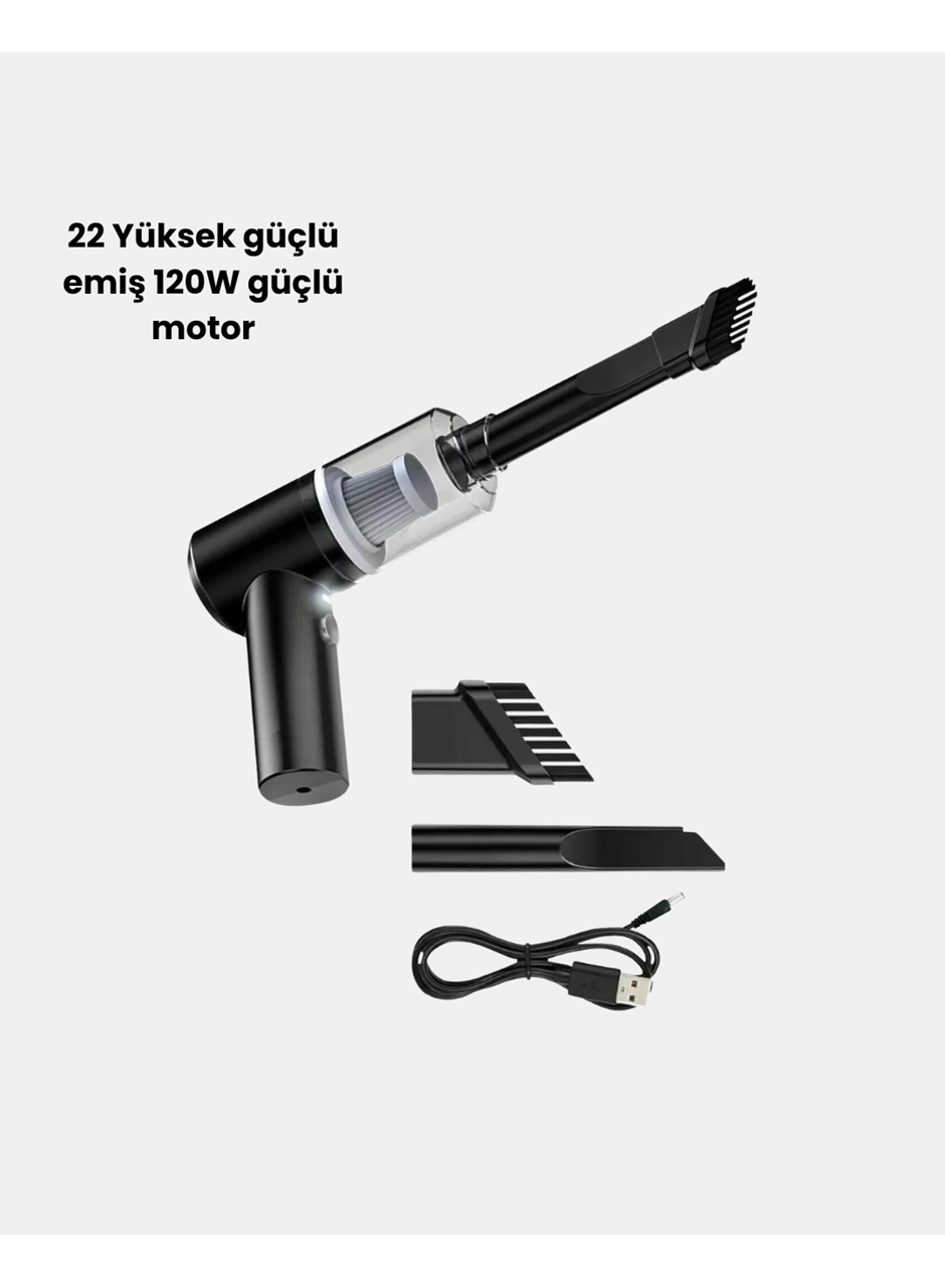 Kablosuz El Süpürgesi – Araç İçi Temizlik İçin 5500PA Güçlü Emiş, USB Şarjlı