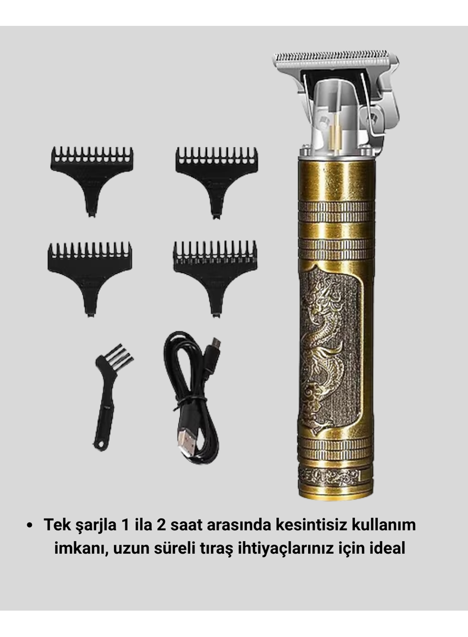 Şarjlı T Bıçaklı Saç ve Sakal Tıraş Makinesi – 3 Başlıklı, Güçlü Motorlu, 2 Saat Kullanım